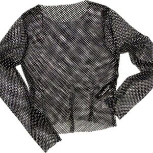 Haute Monde Mesh Long Sleeve Top with Metallic Dot Detail